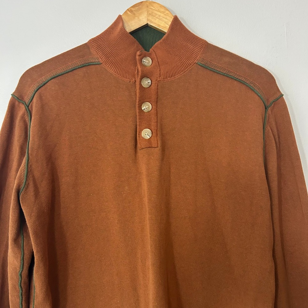 Sundance Pullover Sweater Mens XL Rust Orange Cotton 1/2 Button Mock Neck